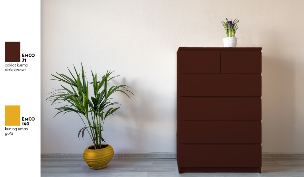 Darkbrown wooden furniture with elegant gold accents