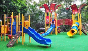 Children's playground with cheerful colorful designs
