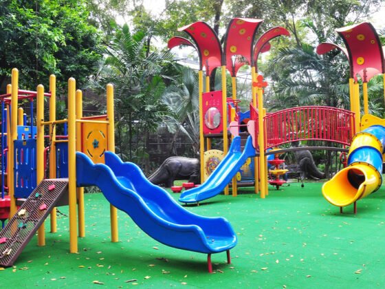 Children's playground with cheerful colorful designs